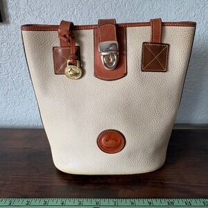 Vintage Dooney & Bourke AWL Pebble Leather Tote Bone Tan Duck Bag